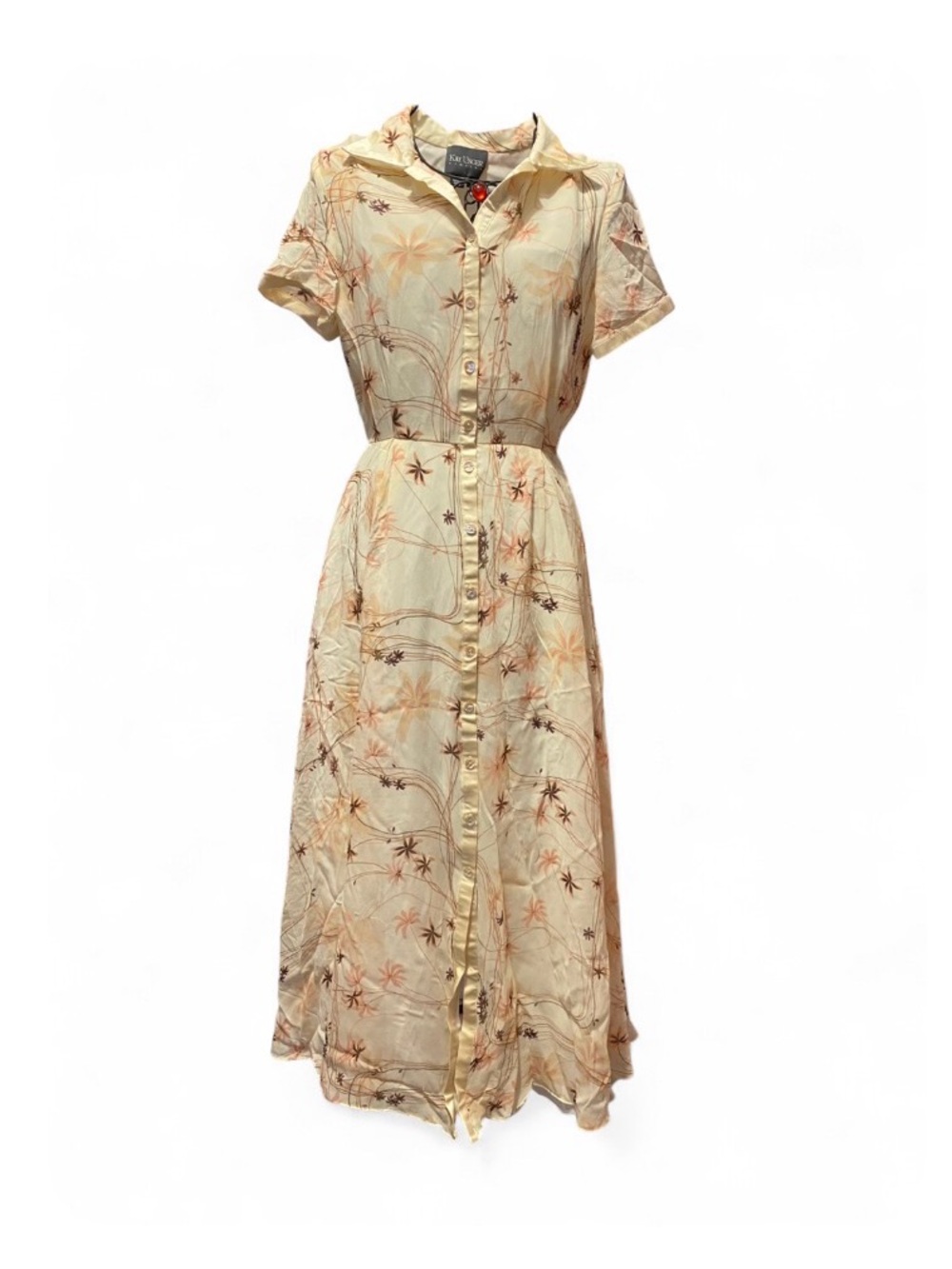 Kay Unger New York floral tropical 100% silk button-down maxi dress, size 4